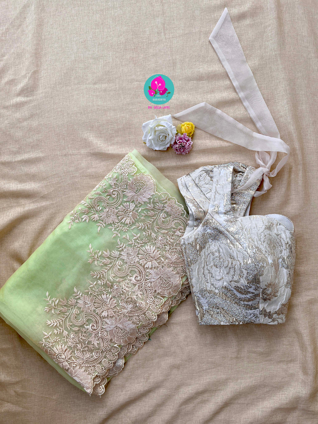 Pastel Green Embroidered Organza Saree with Imported fashion Fabric blouse