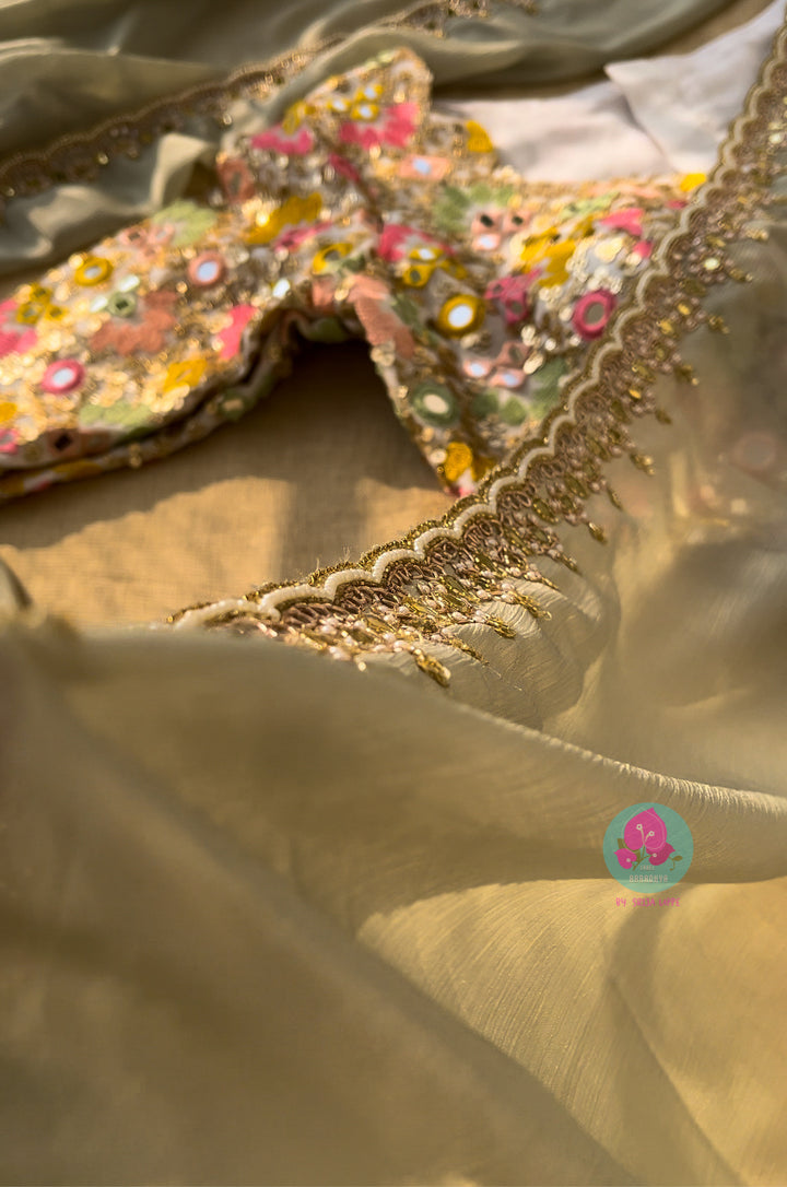 chiffon georgette hand embroidered saree with mirror work blouse