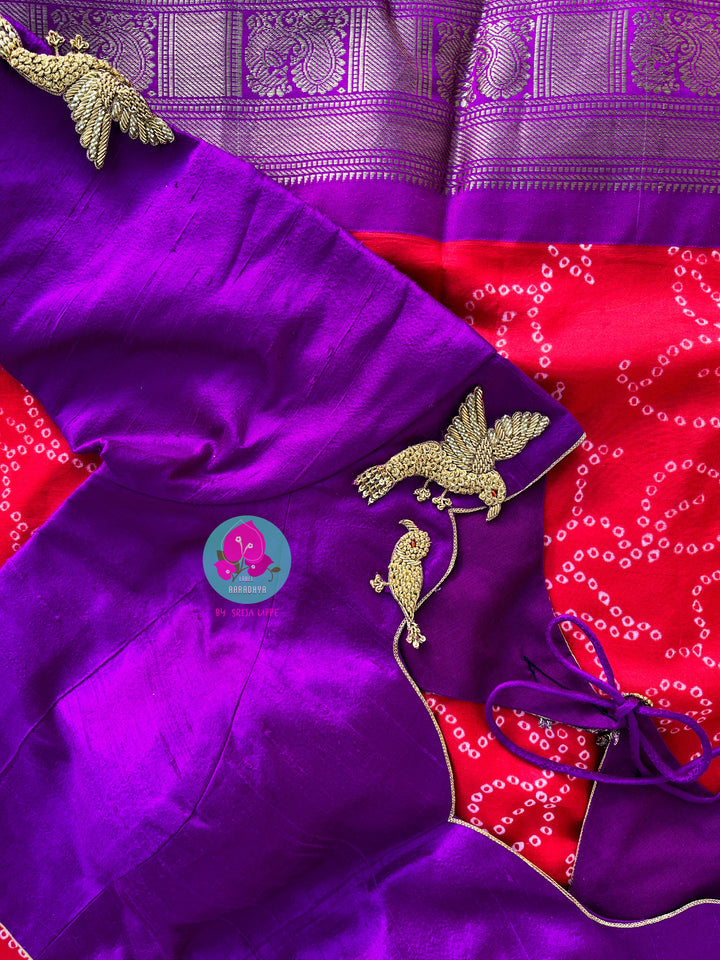 Hand embroidered purple pure rawsilk blouse
