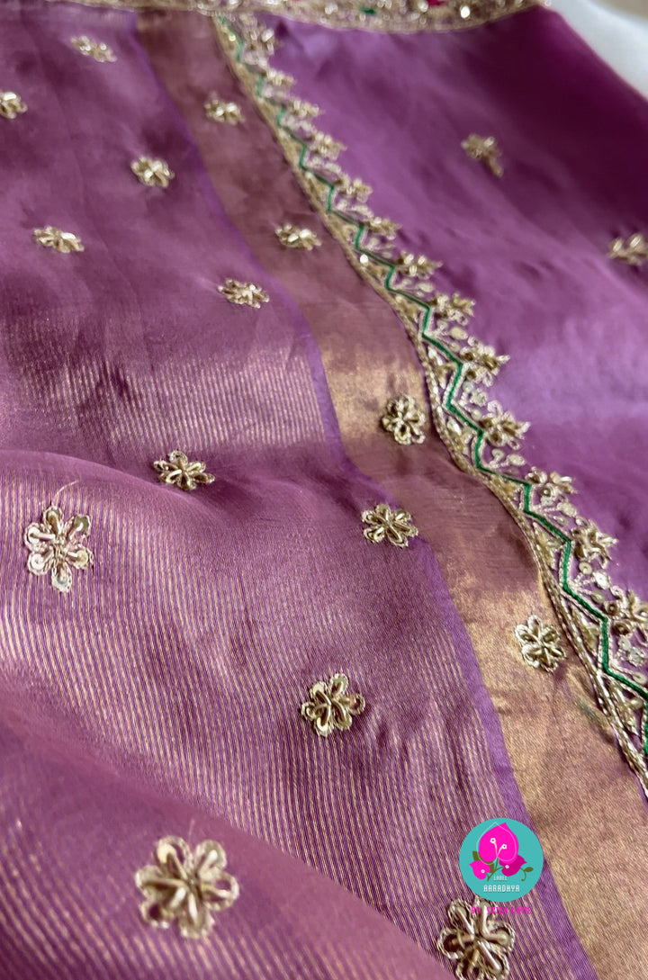 December flower colour Pure kora organza saree with hand embroidery