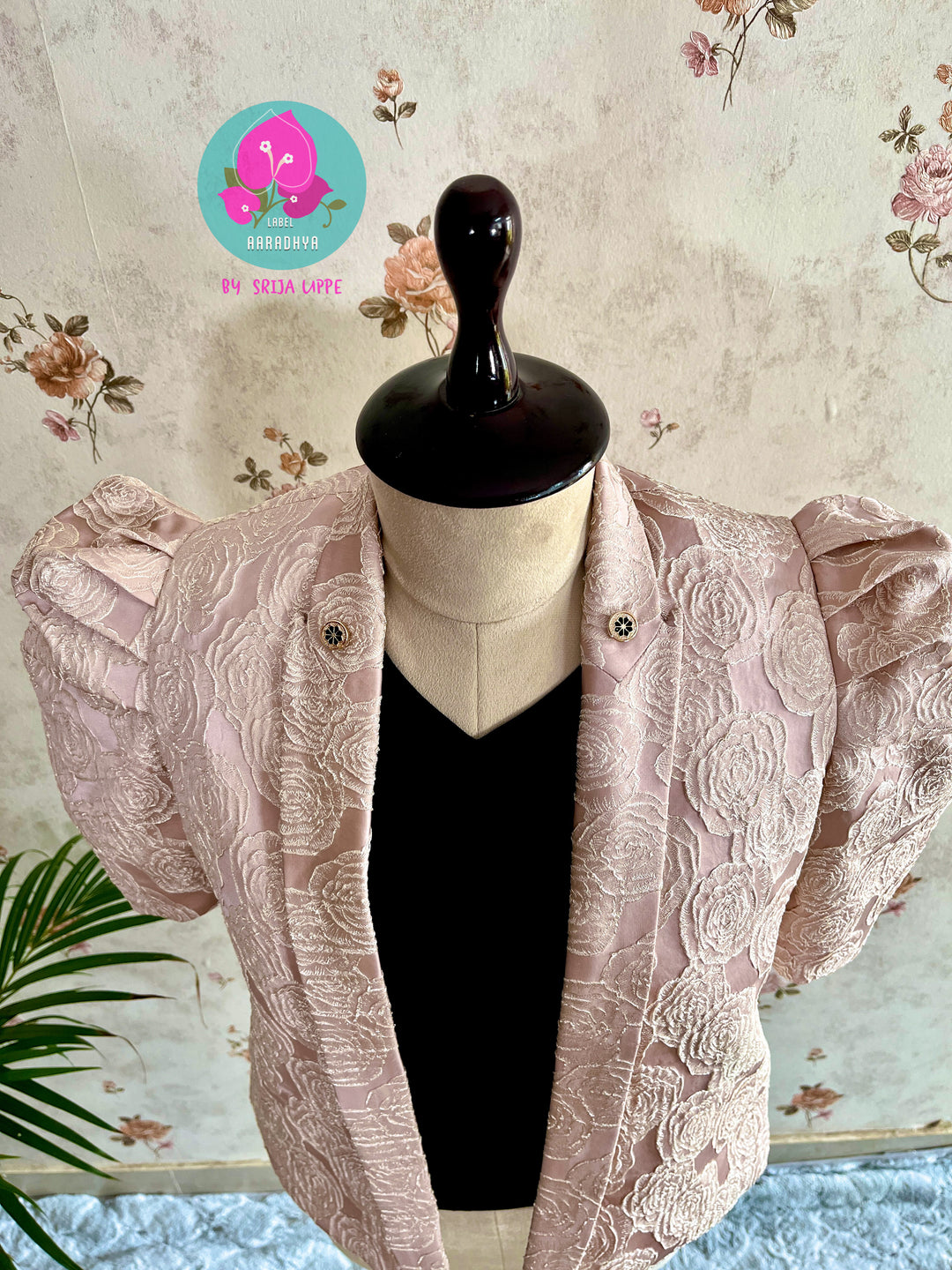 Embossed peach Rose designer blazer