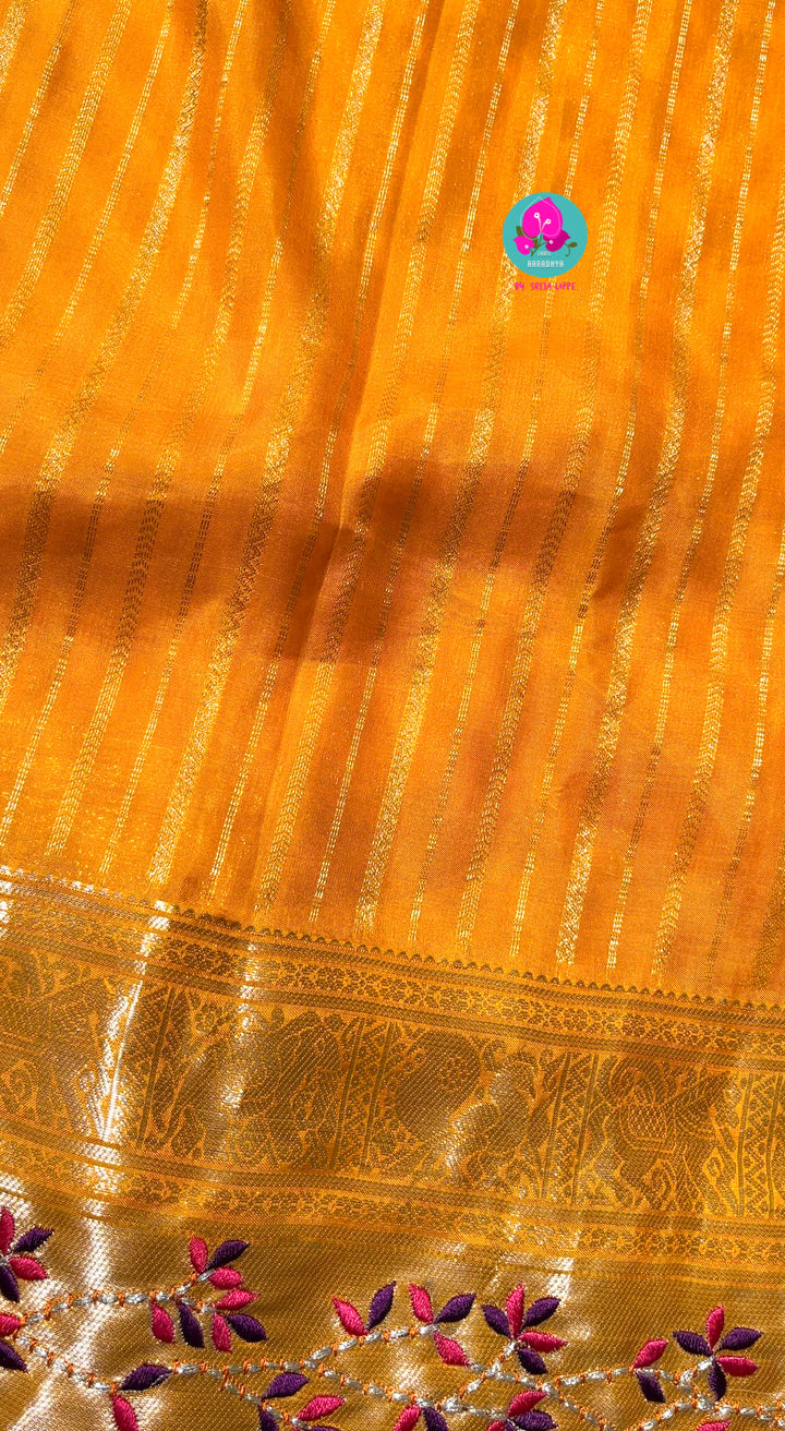 Mustard Yellow Pattu Sari