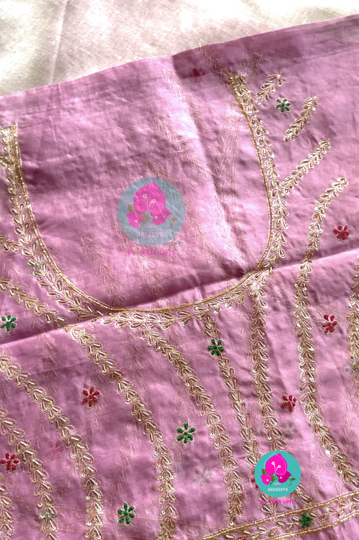 December flower colour Pure kora organza saree with hand embroidery