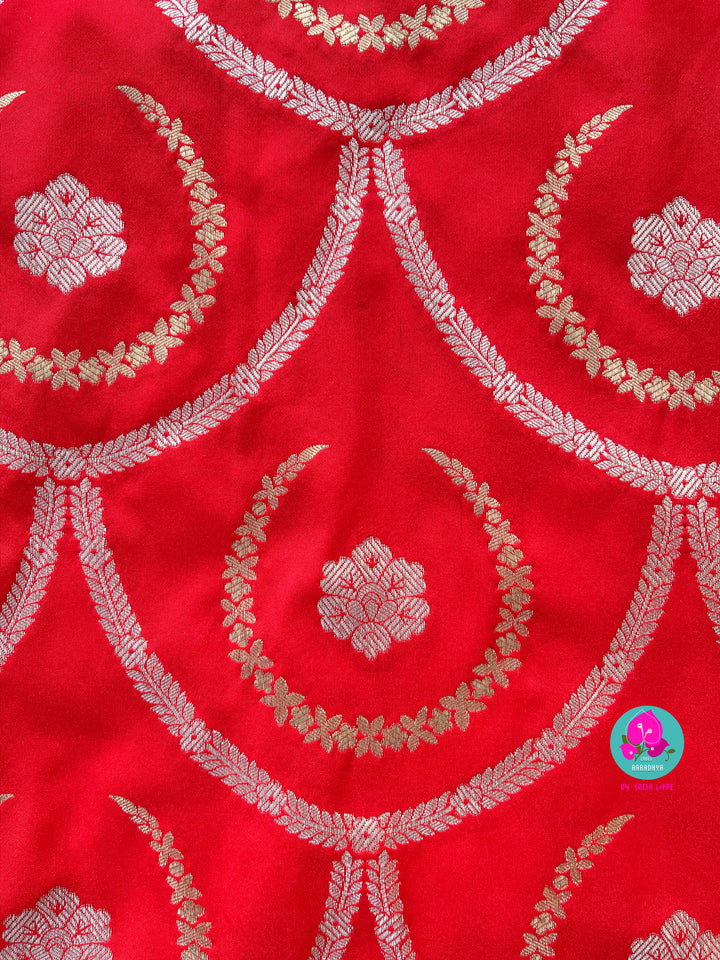 Red Semi Katan Banarasi silk Saree