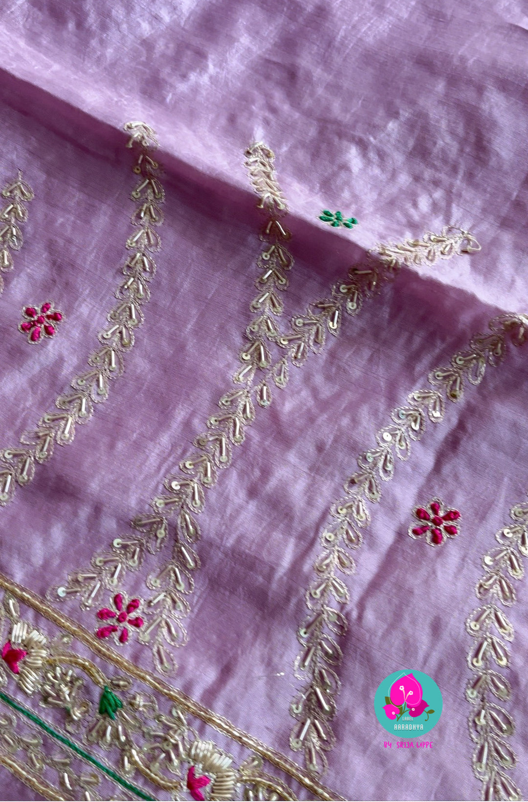 December flower colour Pure kora organza saree with hand embroidery