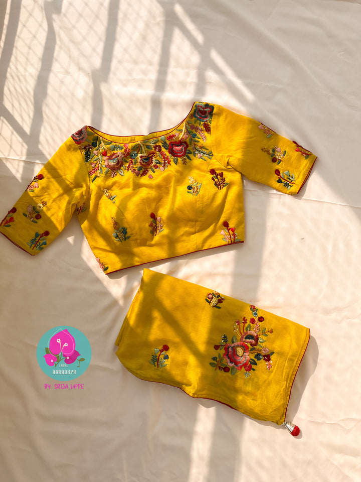 Hand embroidered Russian silk saree with blouse