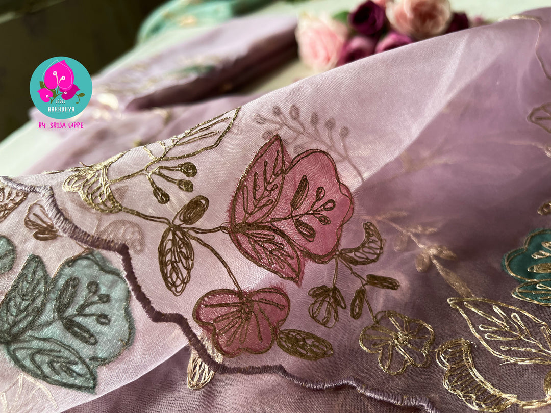 Soft Organza saree in dark lavender - OZHEDL-M002
