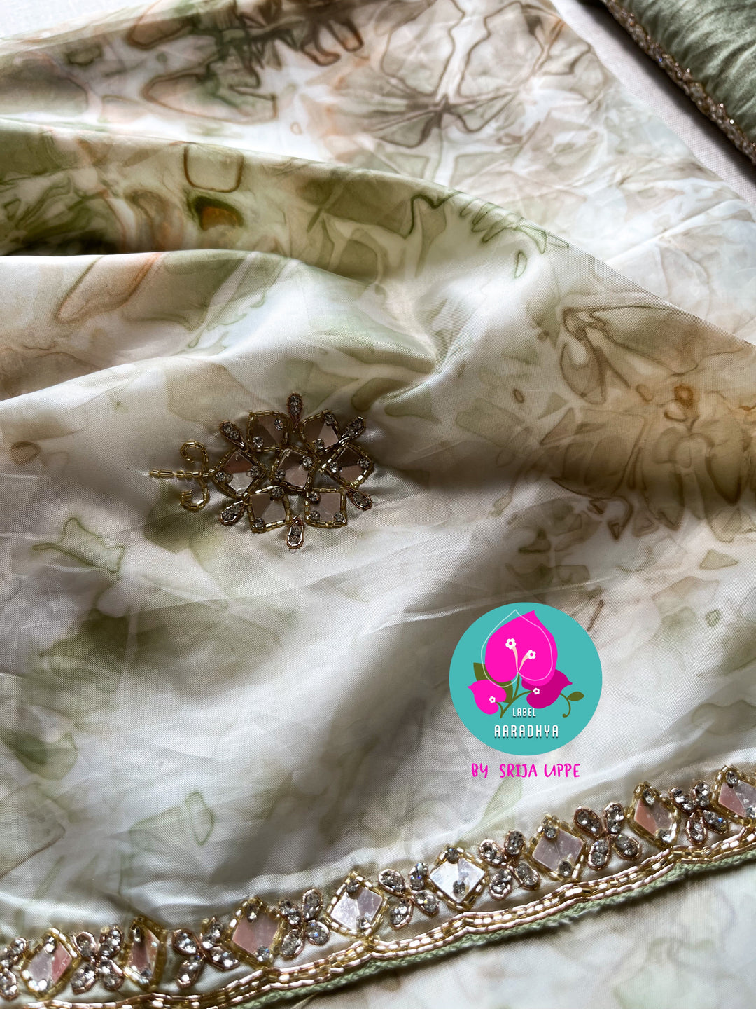 Satin hand embroidered Georgette saree