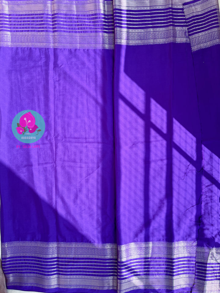 Purple Semi Crape Silk Saree with zari border