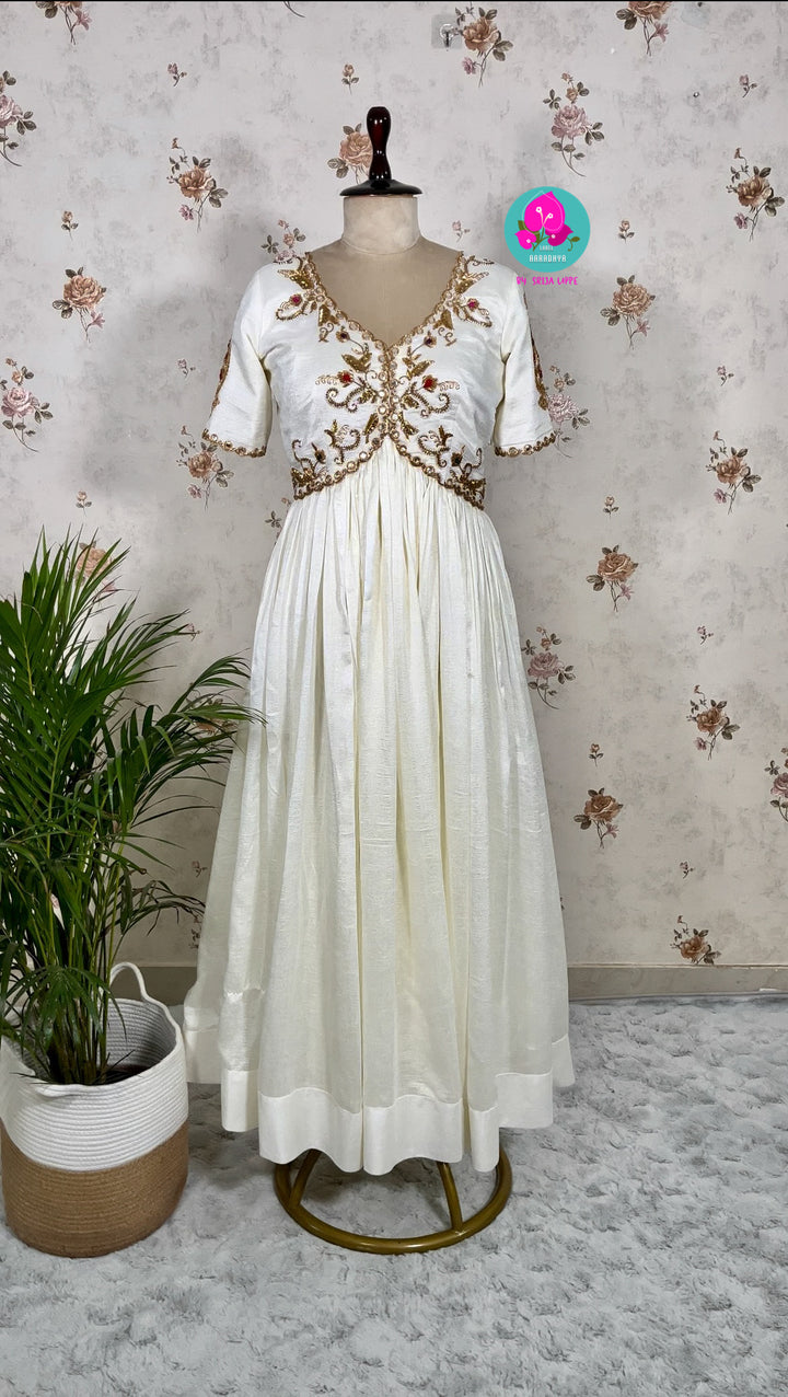 Soft silk hand embroidered Anarkali frock