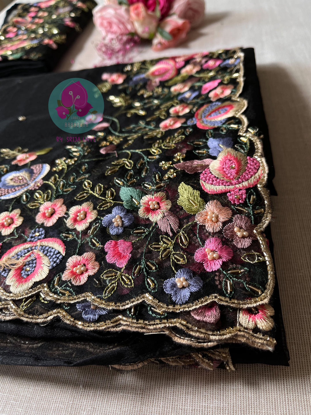 Soft organza saree with threadwork embroidery