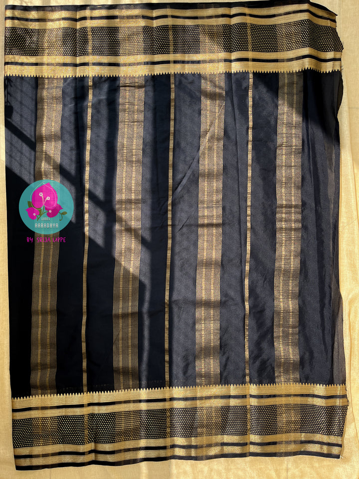 Black Semi Crape Silk Saree with zari border