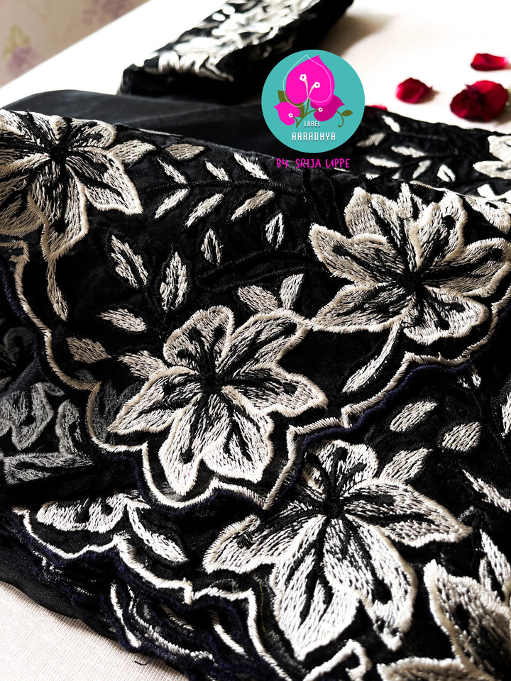 Black soft organza saree with embroidery