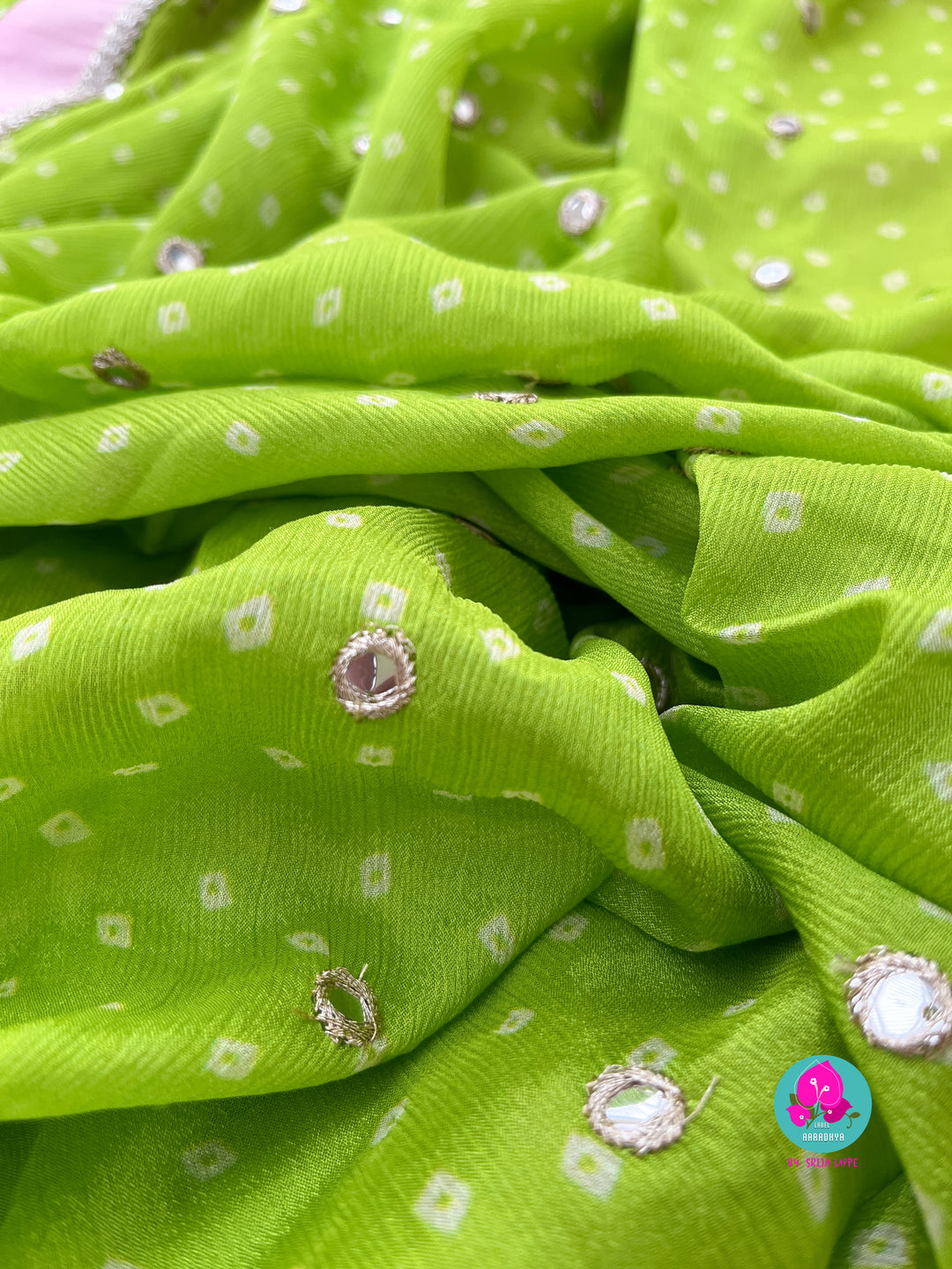 Mirror worked chiffon saree & Blouse