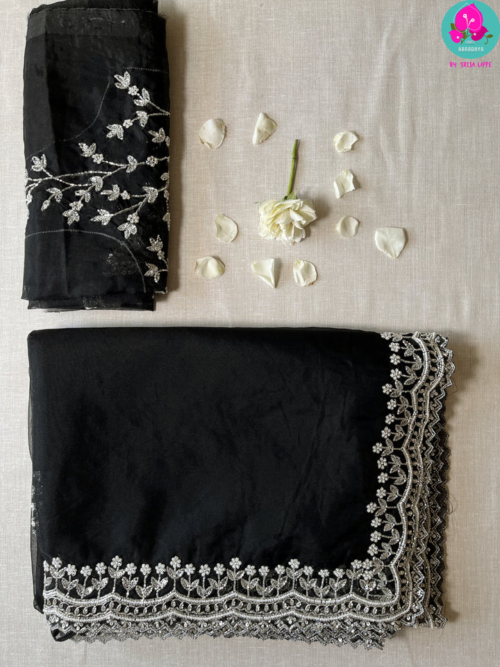 Soft organza silk hand embroidered saree in black