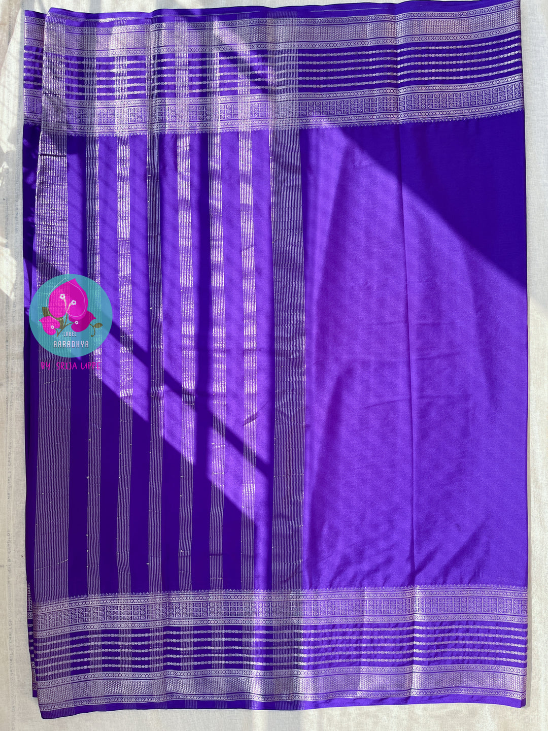 Purple Semi Crape Silk Saree with zari border