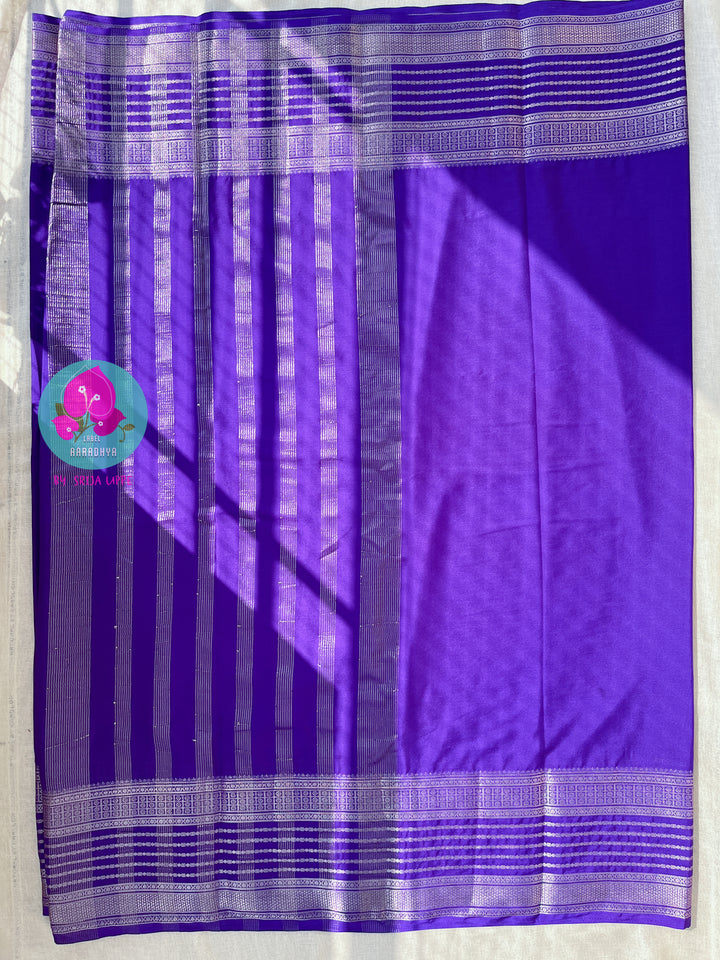 Purple Semi Crape Silk Saree with zari border