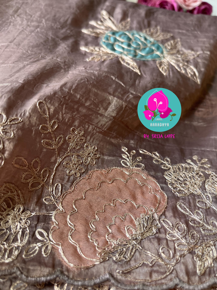 Soft crushed Organza with handmade pitta work saree