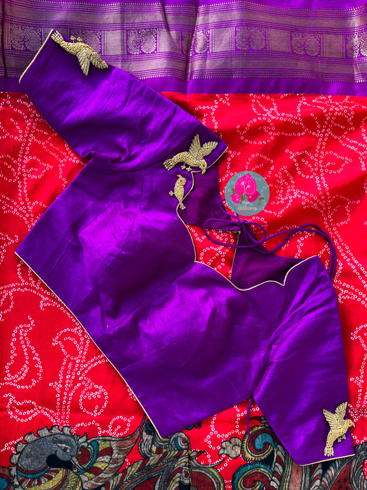 Hand embroidered purple pure rawsilk blouse