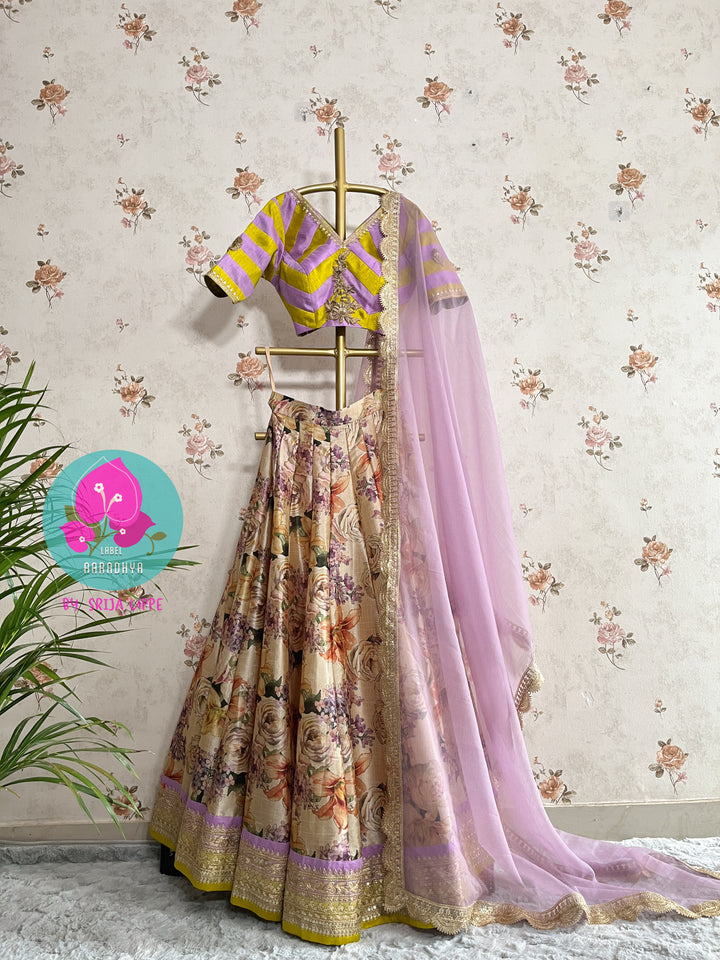 Lehenga with Stripes+Florals