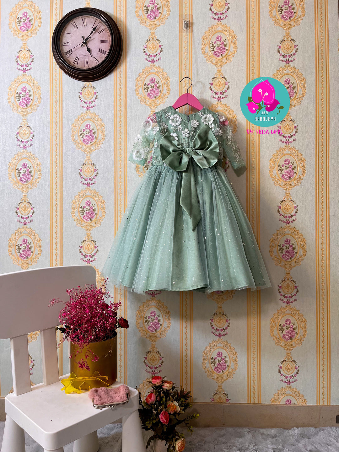 Sea Green Baby's party wear