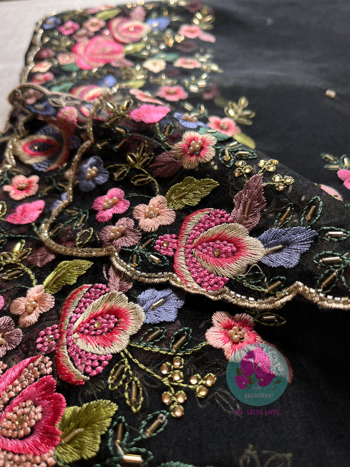 Soft organza saree with threadwork embroidery