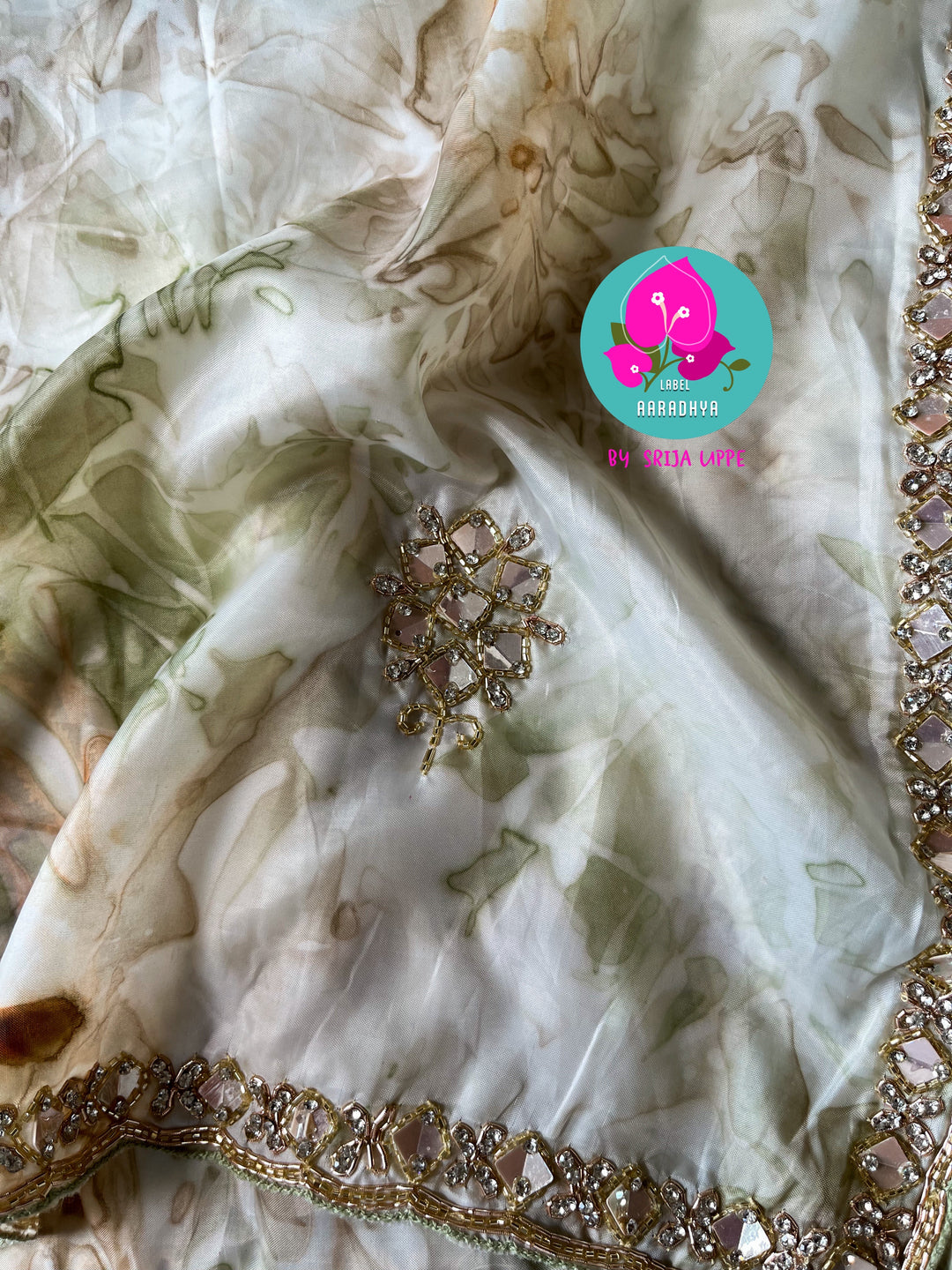Satin hand embroidered Georgette saree