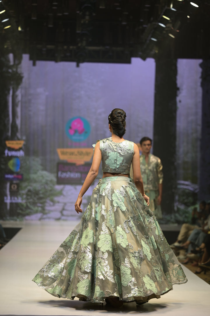 Floral Jacquard Organza Lehenga for Sangeet