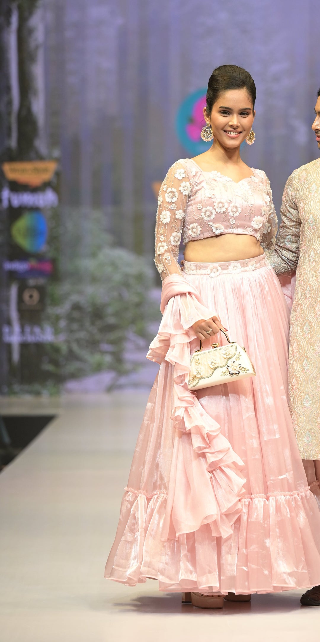 Peach ruffle lehenga set