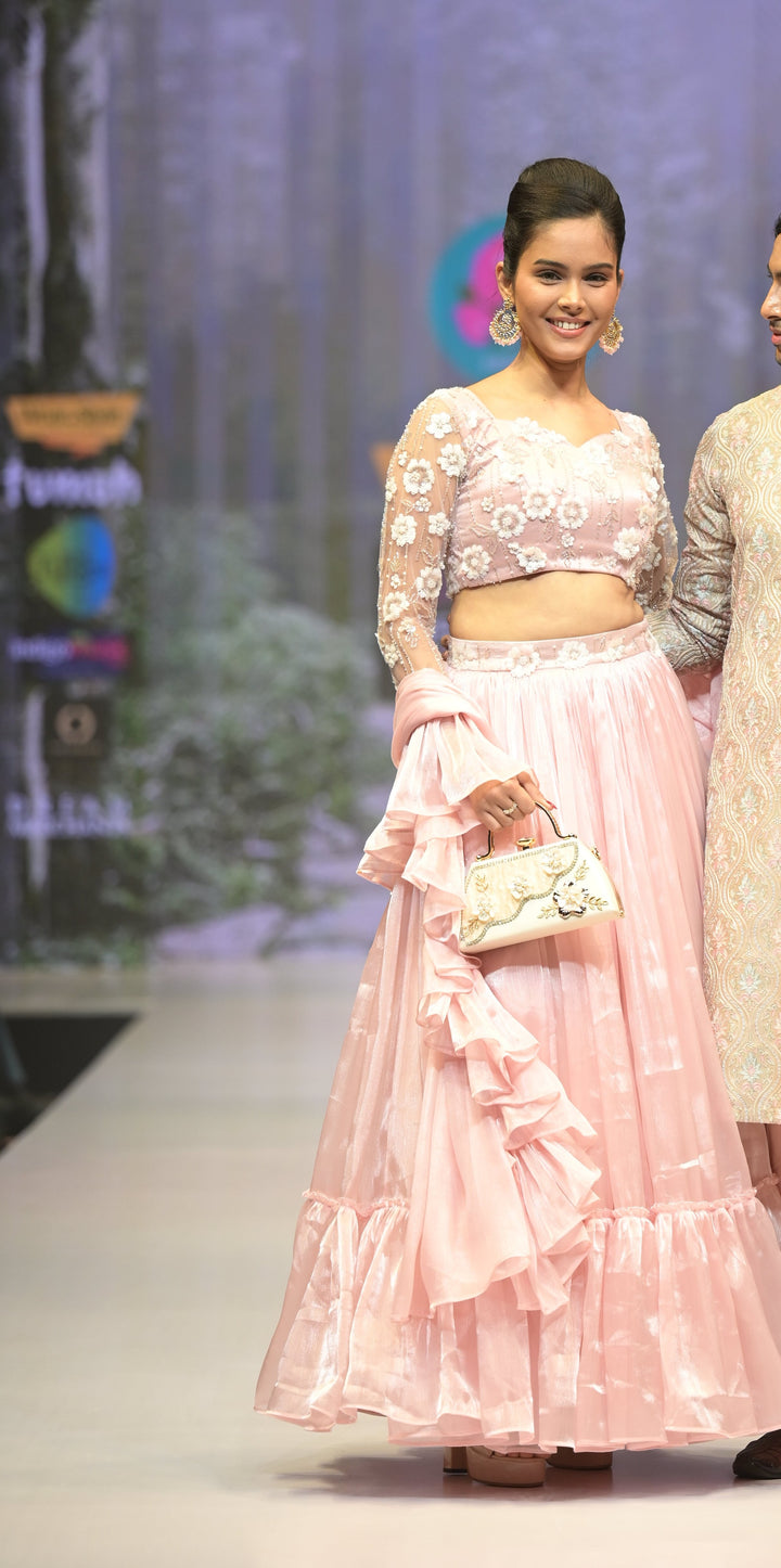Peach ruffle lehenga set