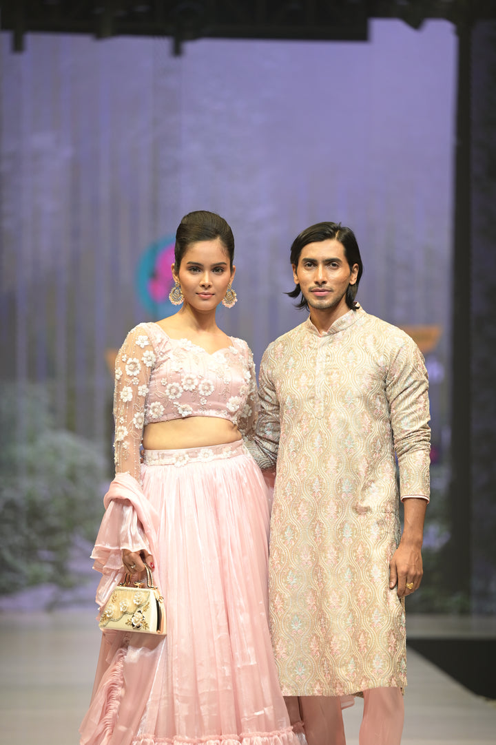 Peach ruffle lehenga set