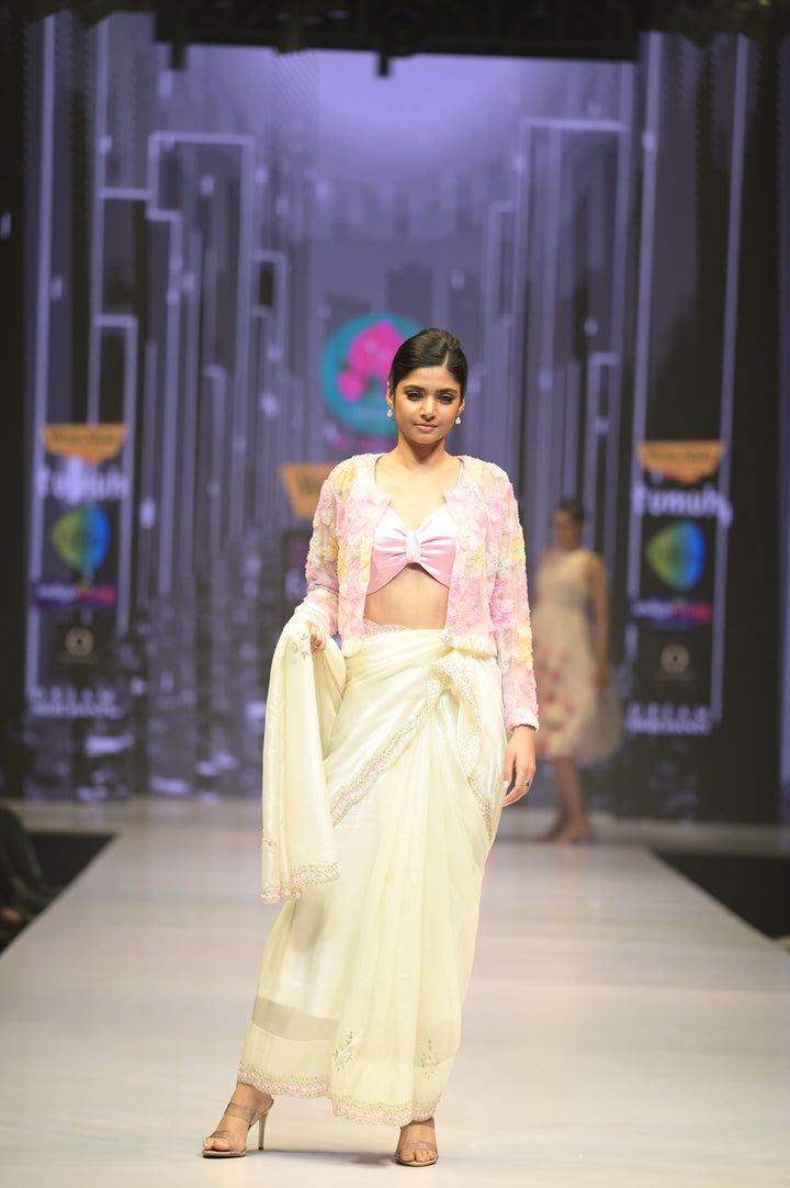 Crushed satin silk saree with Jacket
