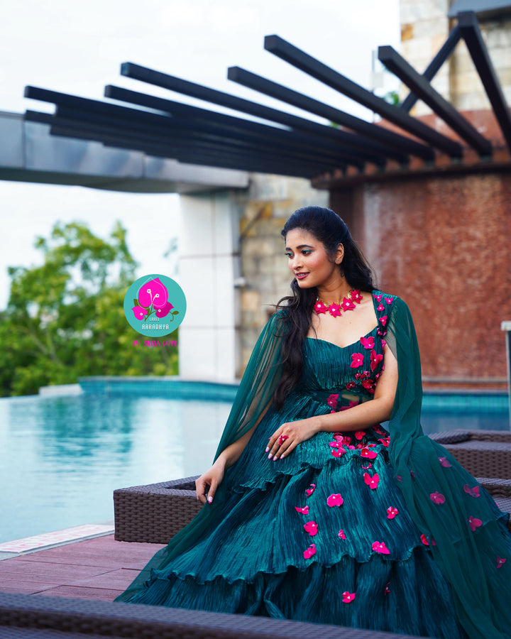 Pleated Organza Lehenga