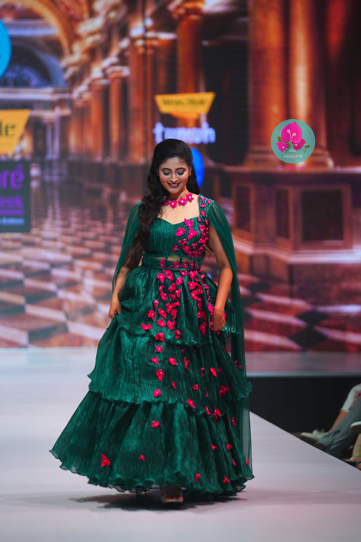 Pleated Organza Lehenga