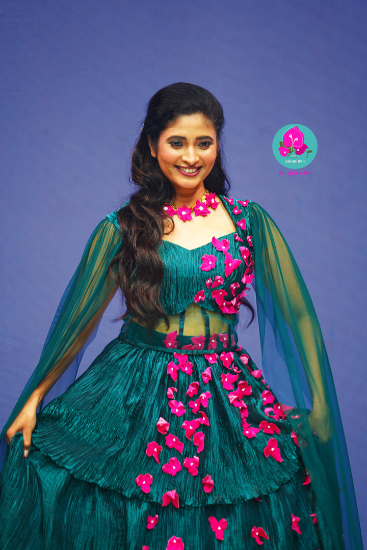 Pleated Organza Lehenga