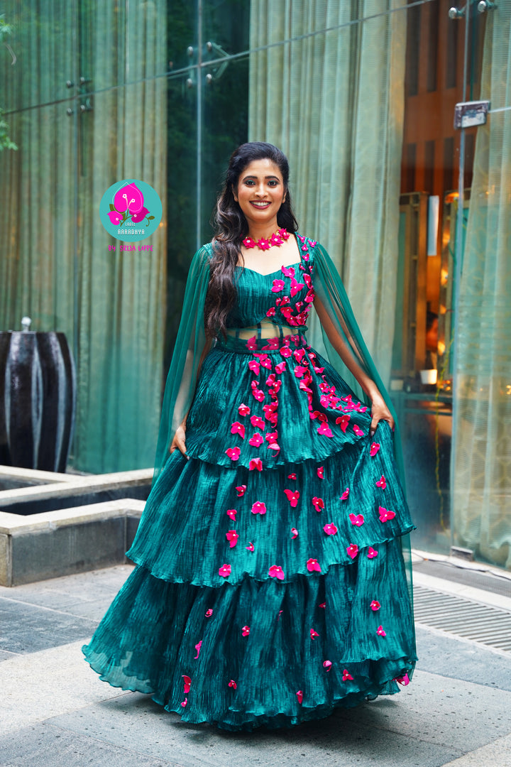 Pleated Organza Lehenga
