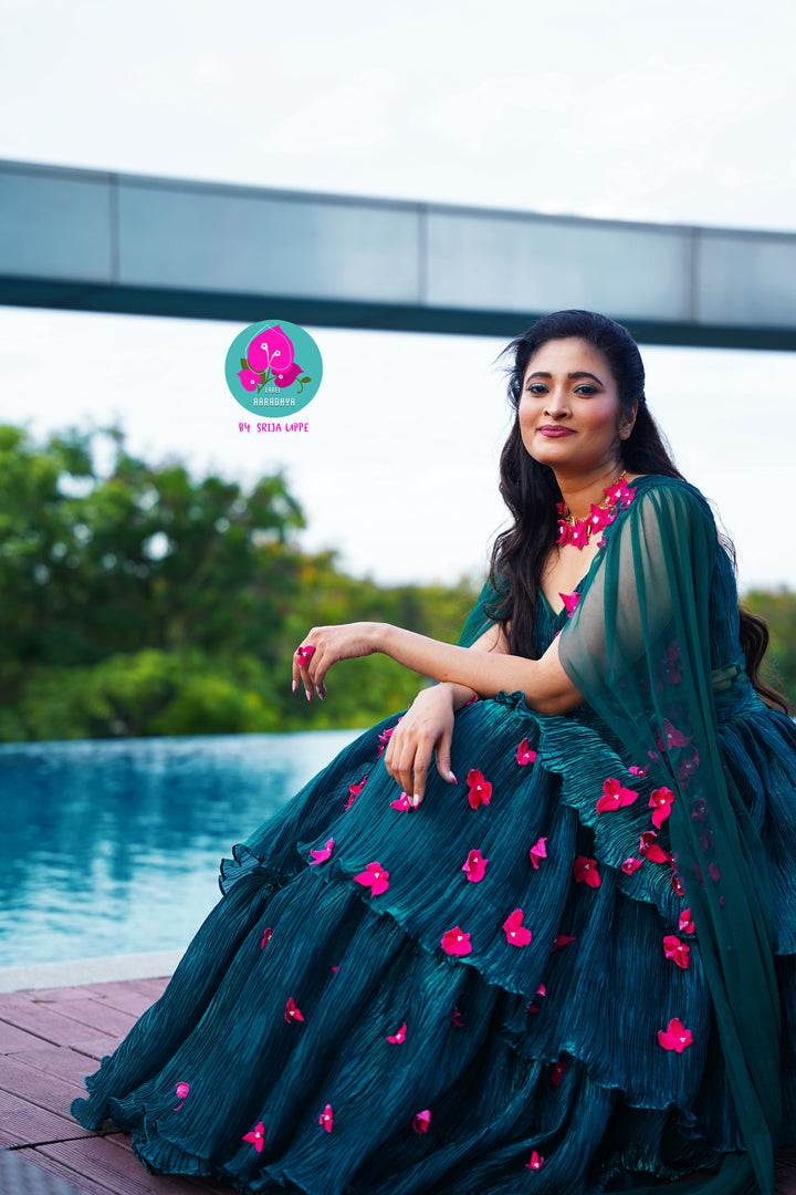 Pleated Organza Lehenga
