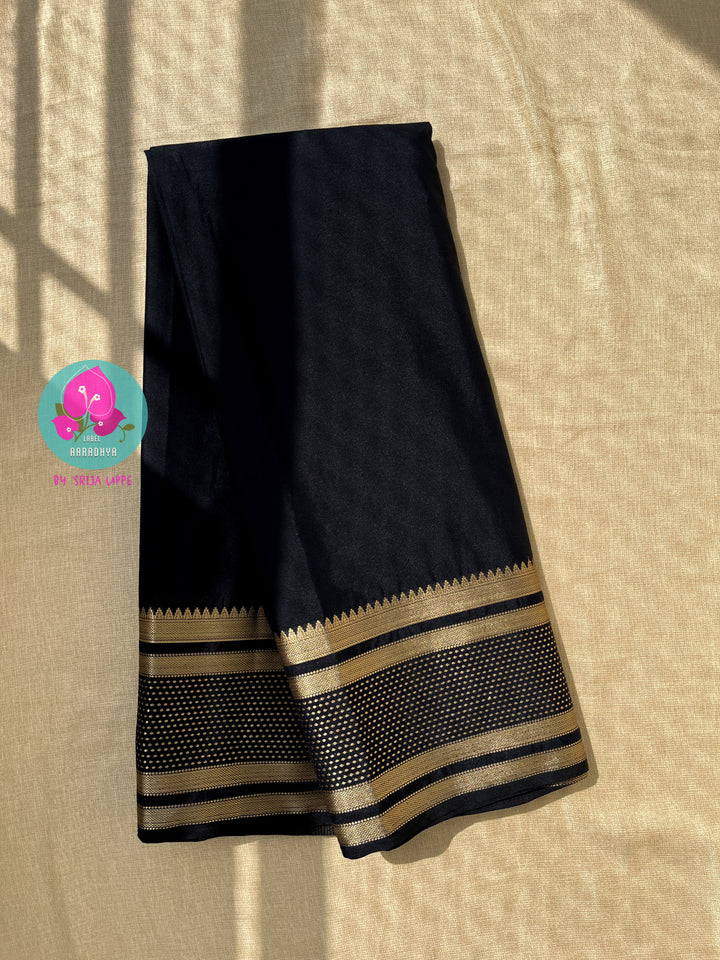 Black Semi Crape Silk Saree with zari border