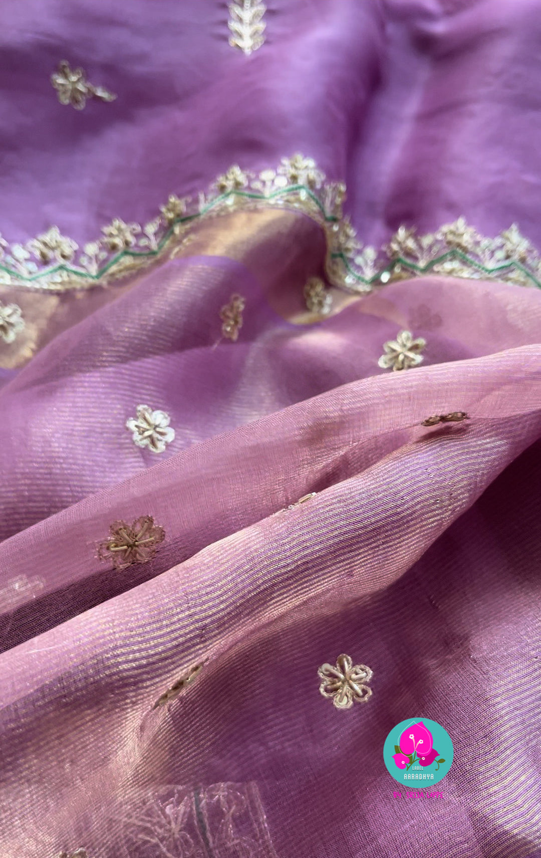 December flower colour Pure kora organza saree with hand embroidery