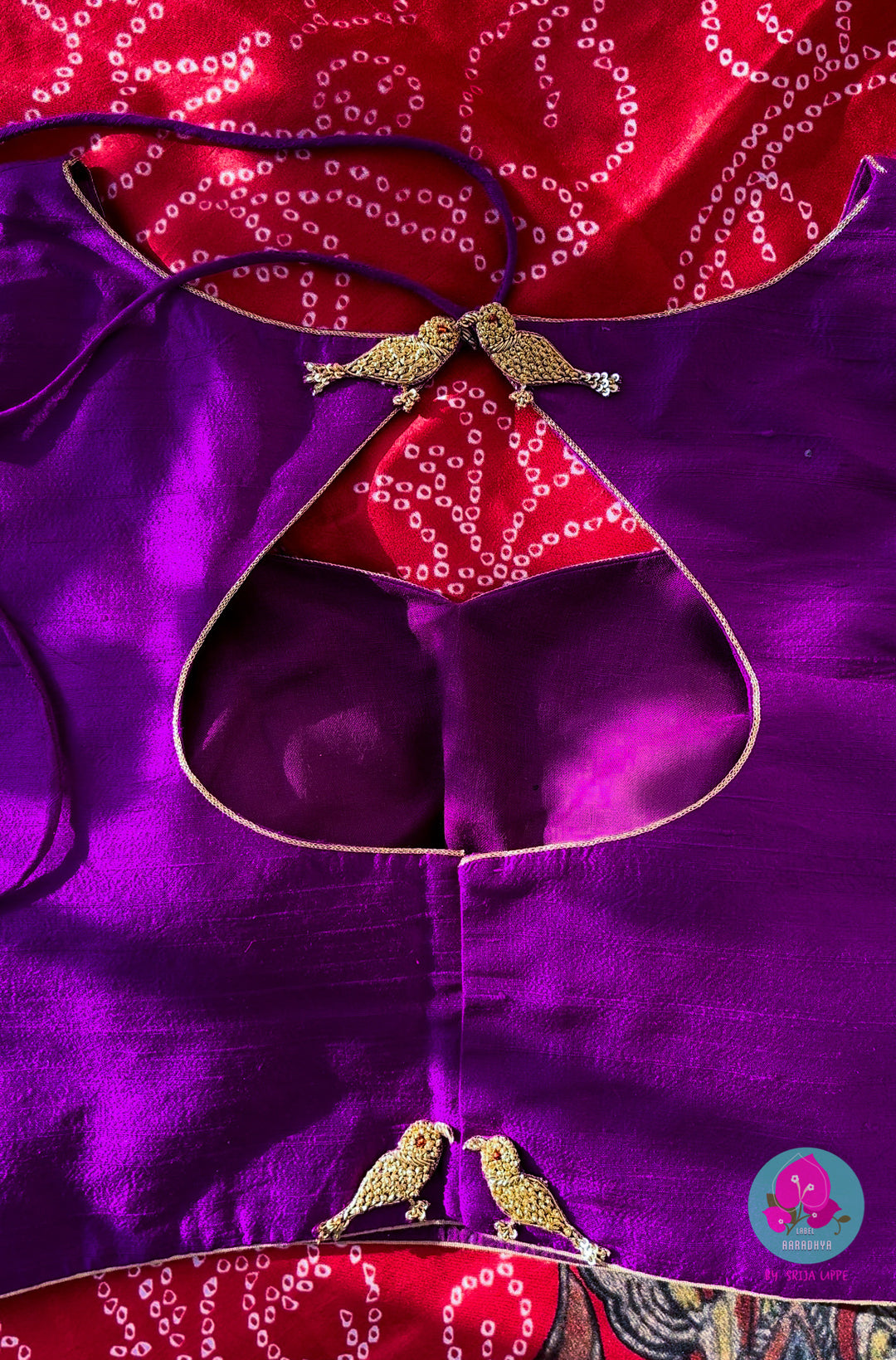 Hand embroidered purple pure rawsilk blouse