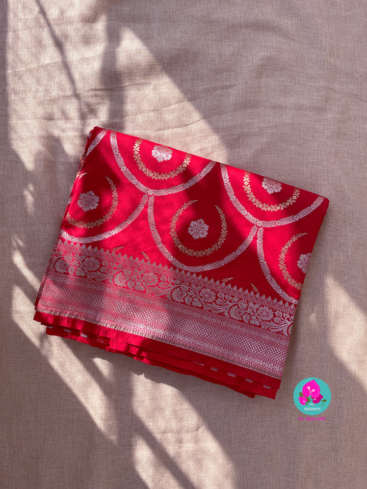 Red Semi Katan Banarasi silk Saree