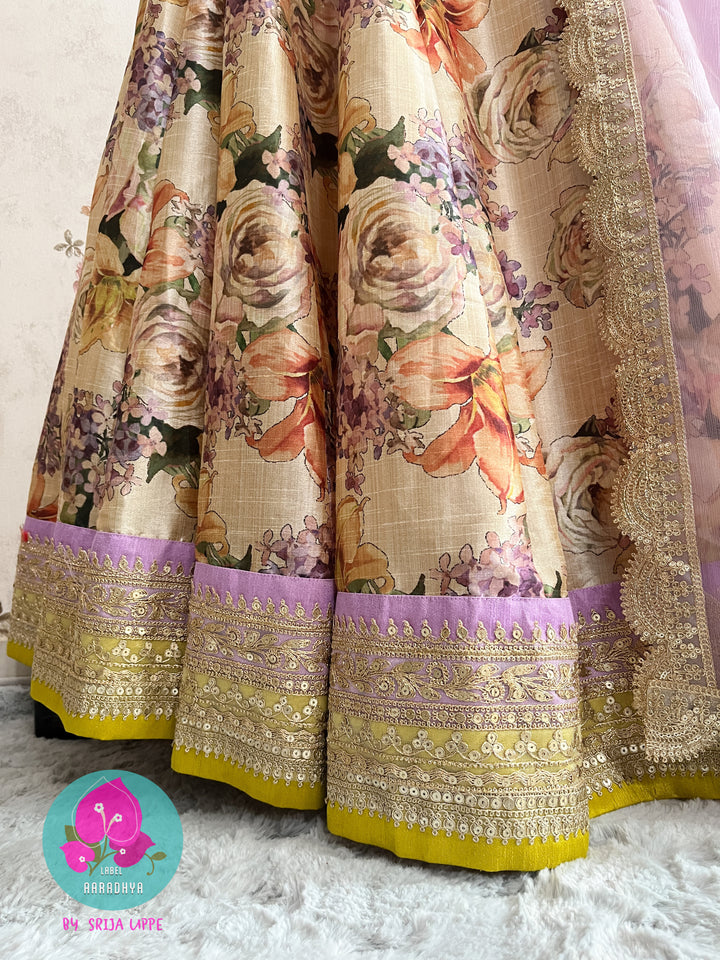 Lehenga with Stripes+Florals