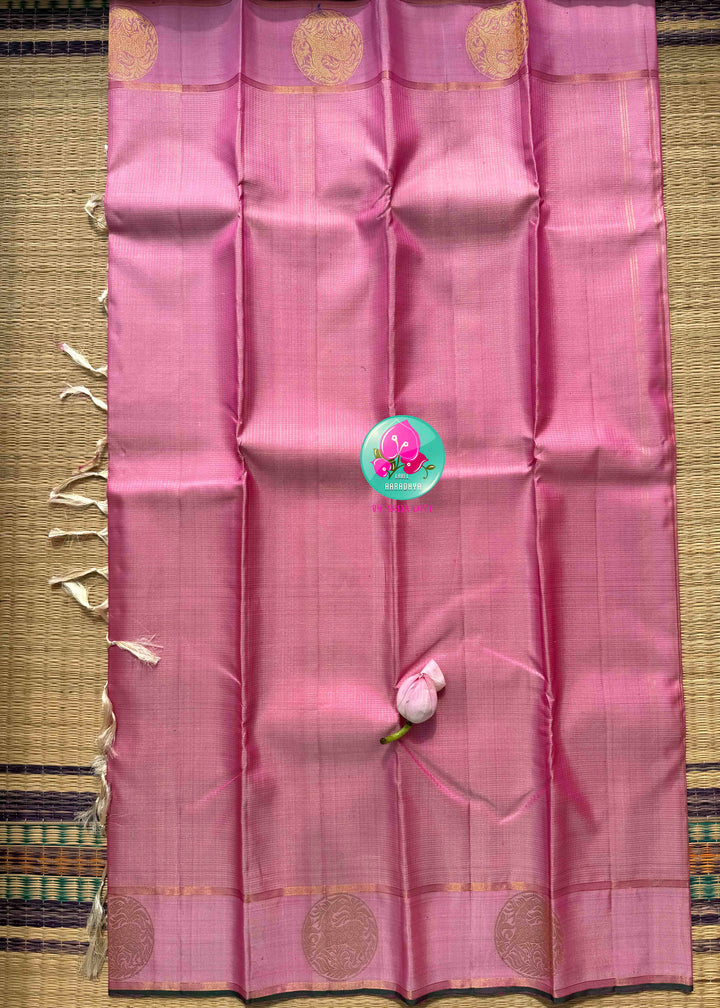 Rose Gold & Emerald Blossom: The Pastel Pink Vaira Oosi Kanchipattu & Emerald Fusion Blouse