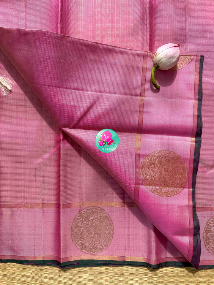 Rose Gold & Emerald Blossom: The Pastel Pink Vaira Oosi Kanchipattu & Emerald Fusion Blouse