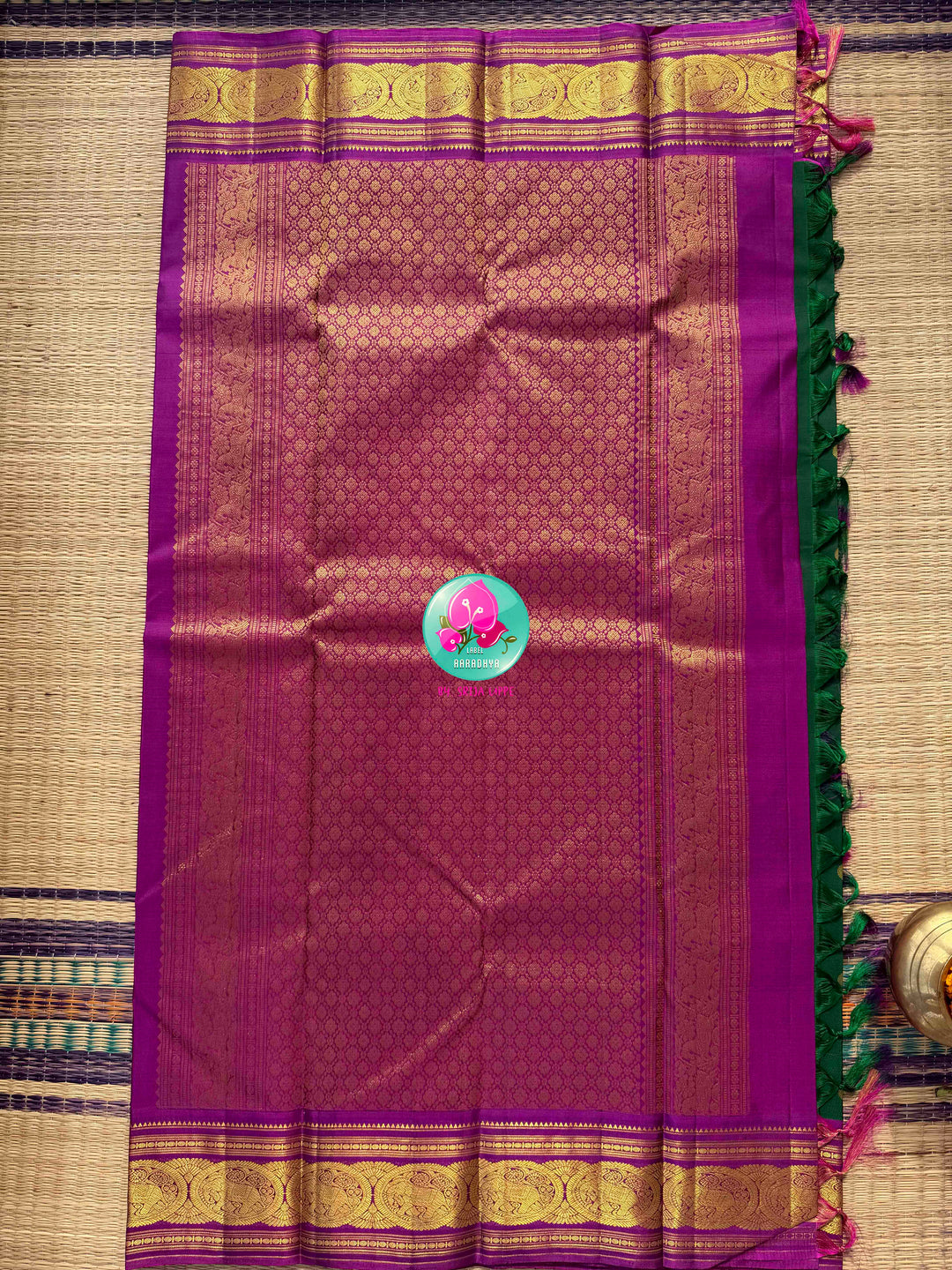 Imperial Emerald & Magenta: Bottle Green Pure Kanchipattu Saree with Hand Embroidery