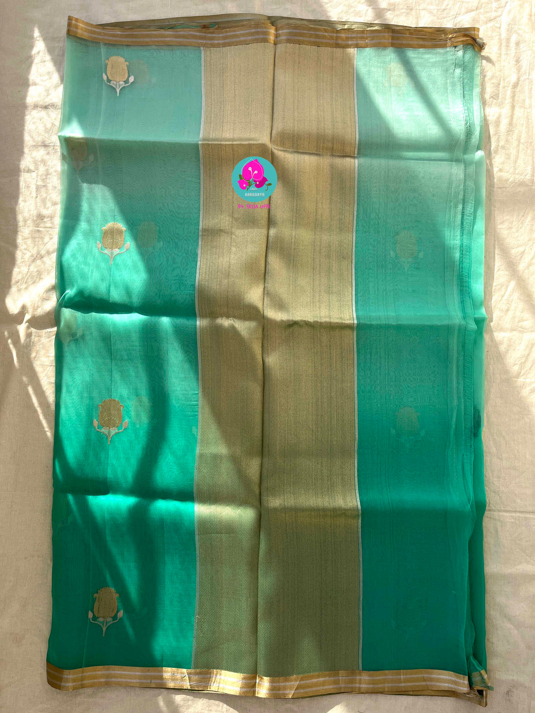 Pure Benarasi Kora organza saree with hand embroidered pure rawsilk blouse in Madhubala pattern.