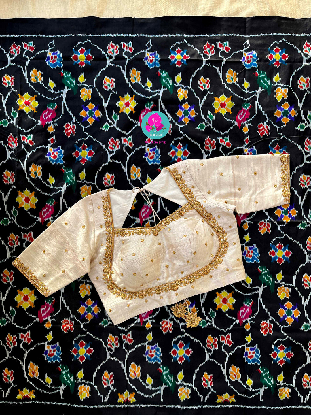 Pure Ikkat Patola Saree with hand embroidered Pure Rawsilk blouse
