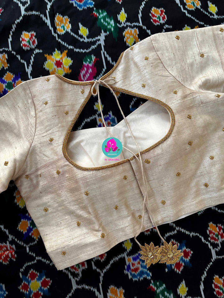 Pure Ikkat Patola Saree with hand embroidered Pure Rawsilk blouse