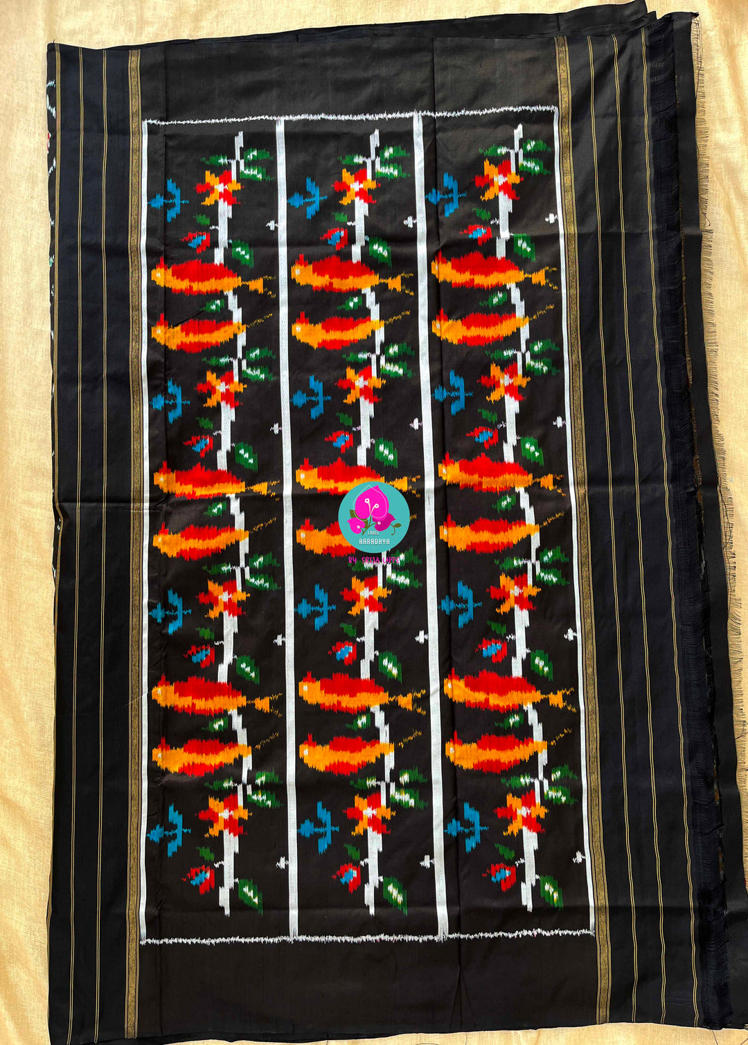 Pure Ikkat Patola Saree with hand embroidered Pure Rawsilk blouse