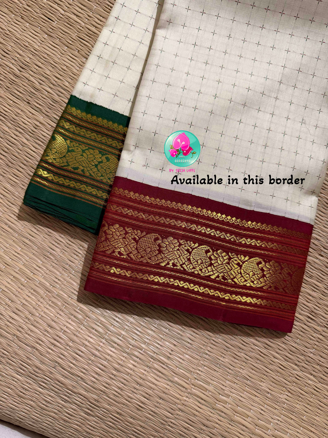 The Blessed Drape: Off-White Pure Kanchipattu Thalambralu Saree with Dual-Tone Pallu